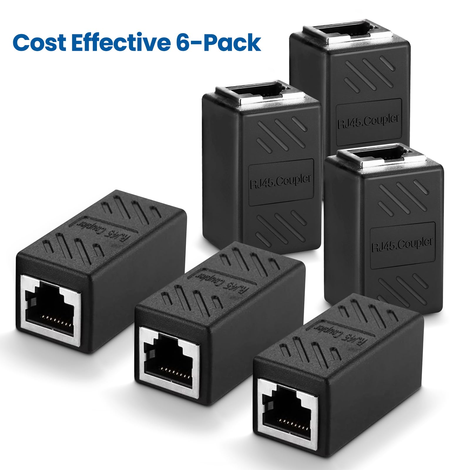 6 Pack Rj45 Cat 6 Coupler, Ethernet Cable Extender, In Line Ethernet Connector For Cat7 Cat6 Cat5E Cat5 Ethernet Cable, Ethernet